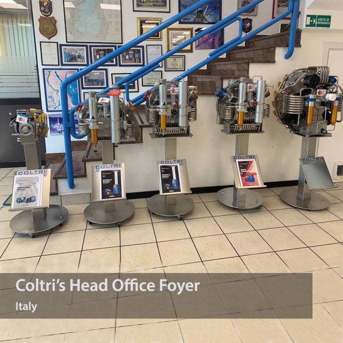 Coltri Compressors head office foyer, in Simione, Italy