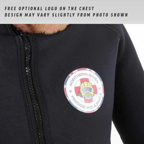 Optional FREE printed logo on the chest of each black full wetsuit