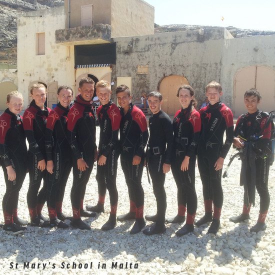 St Mary's School in Malta wearing our Storm and Hotwater Wetsuits