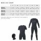 Men's size chart for the Delta Flex Semi-Tech wetsuit