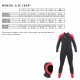 Women's size chart for the storm wetsuit