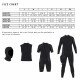 The size chart for the all black military semi tech wetsuit system 