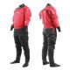 Front and back view of the 210D red SF4 watersports suit in the rear entry option