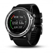 Garmin Descent™ Mk1 Silver Sapphire with Black Band front view, dive stats screen