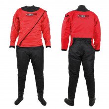 Front and back view of the 210D red SF4 watersports suit in the front entry option