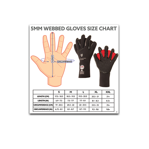5mm Webbed Gloves Size Chart