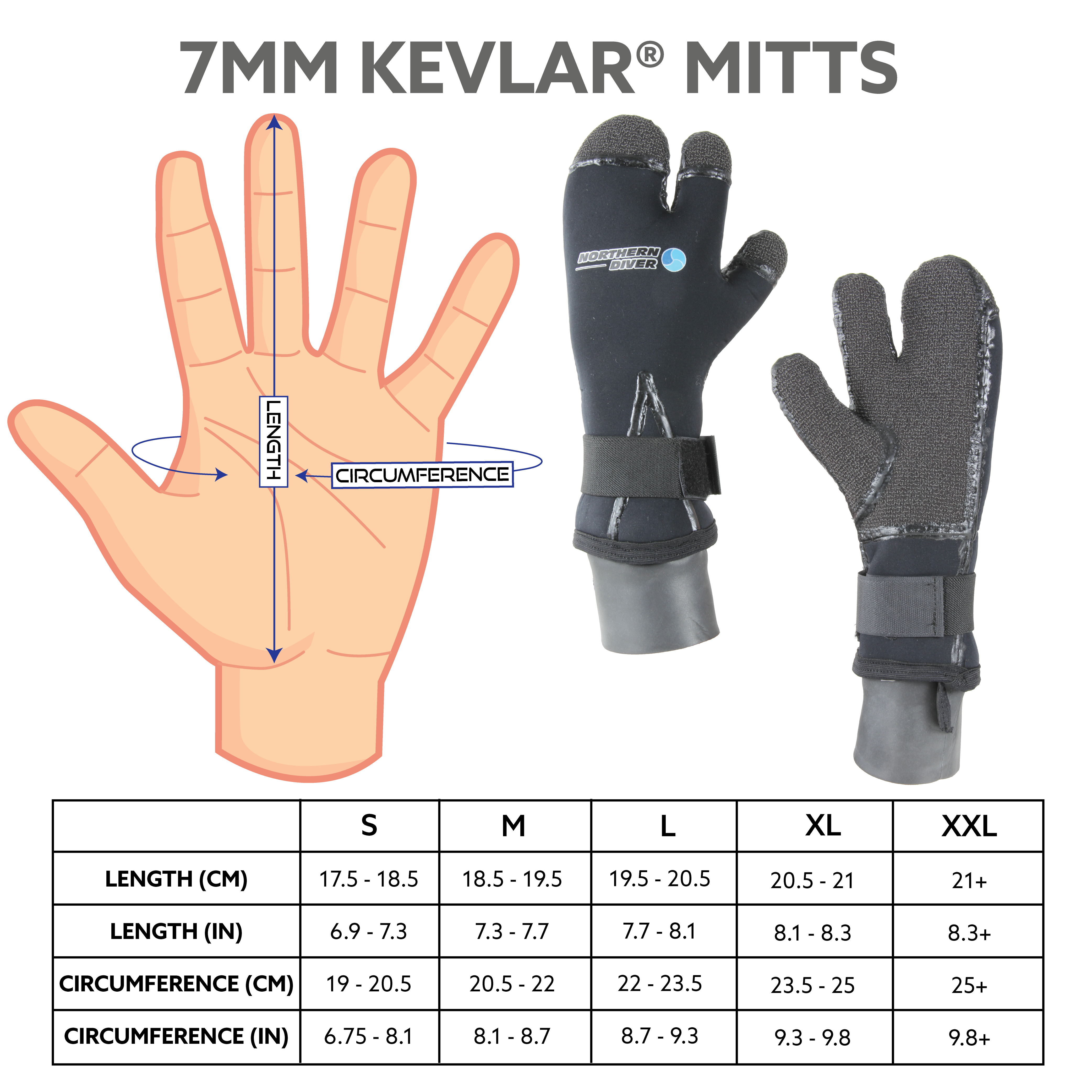 7mm kevlar mitts size chart