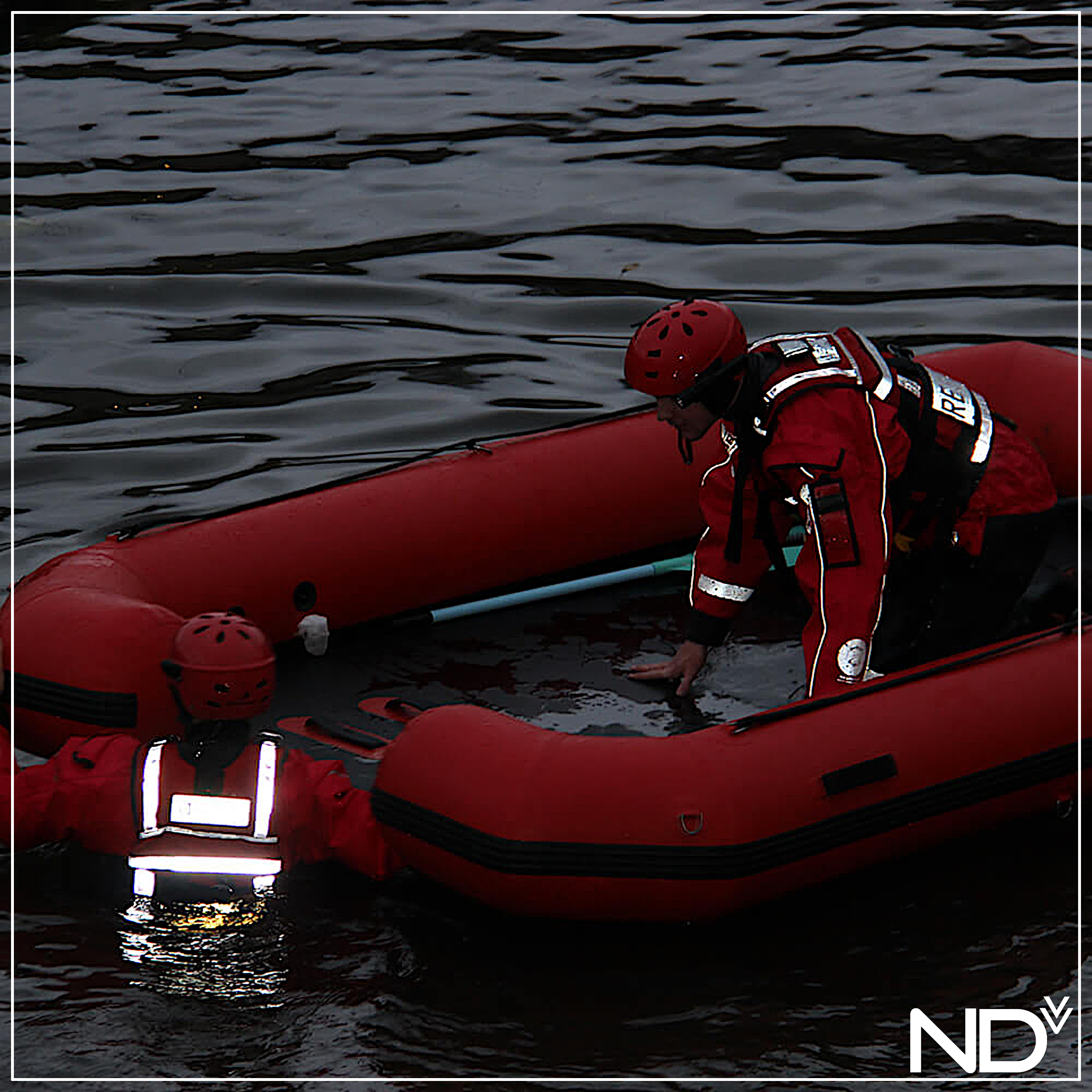RR-Max Rescue Raft | Pictured in use at night time, customisation options include reflective strips for the sponsons of the raft