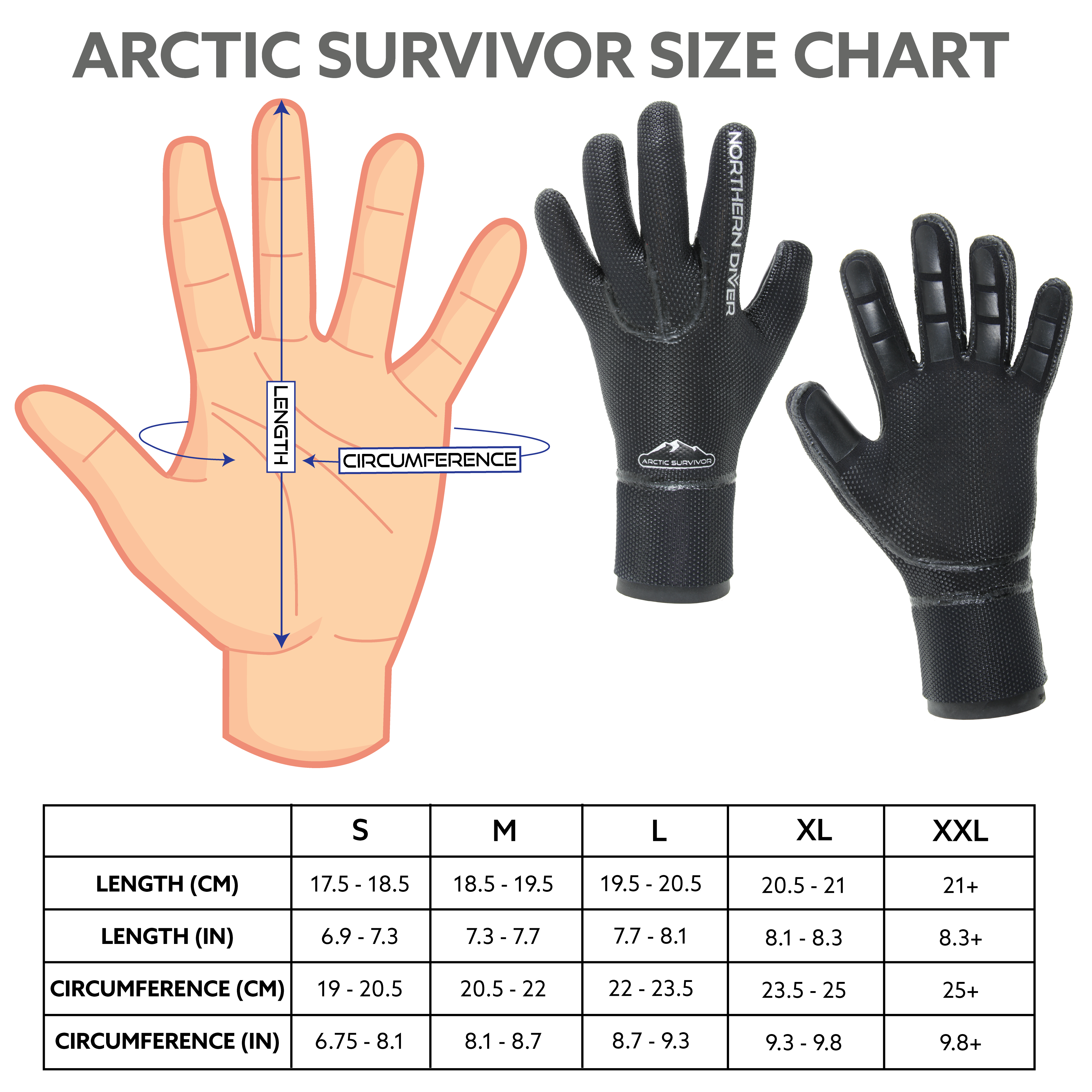 arctic survivor size chart