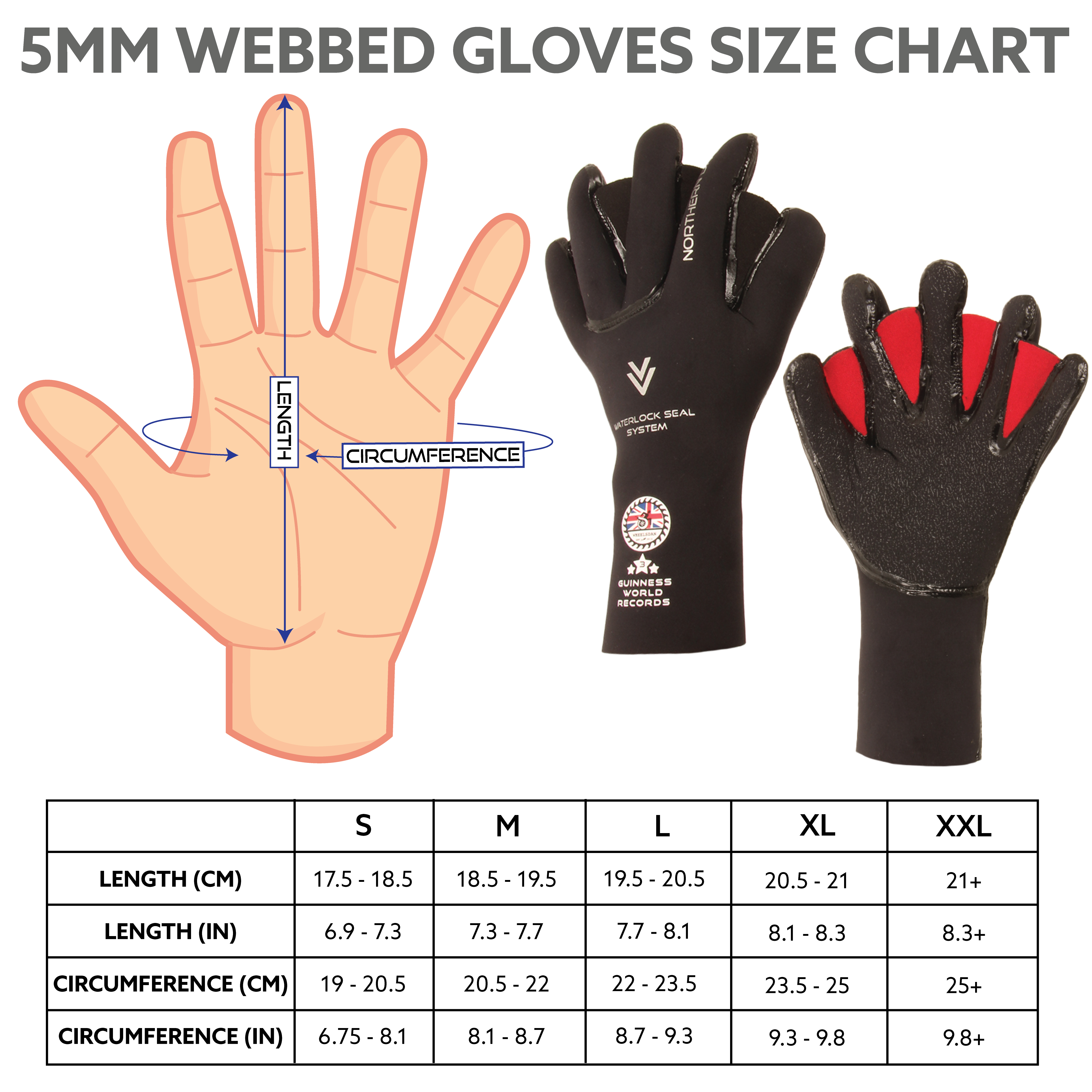 webbed gloves size chart