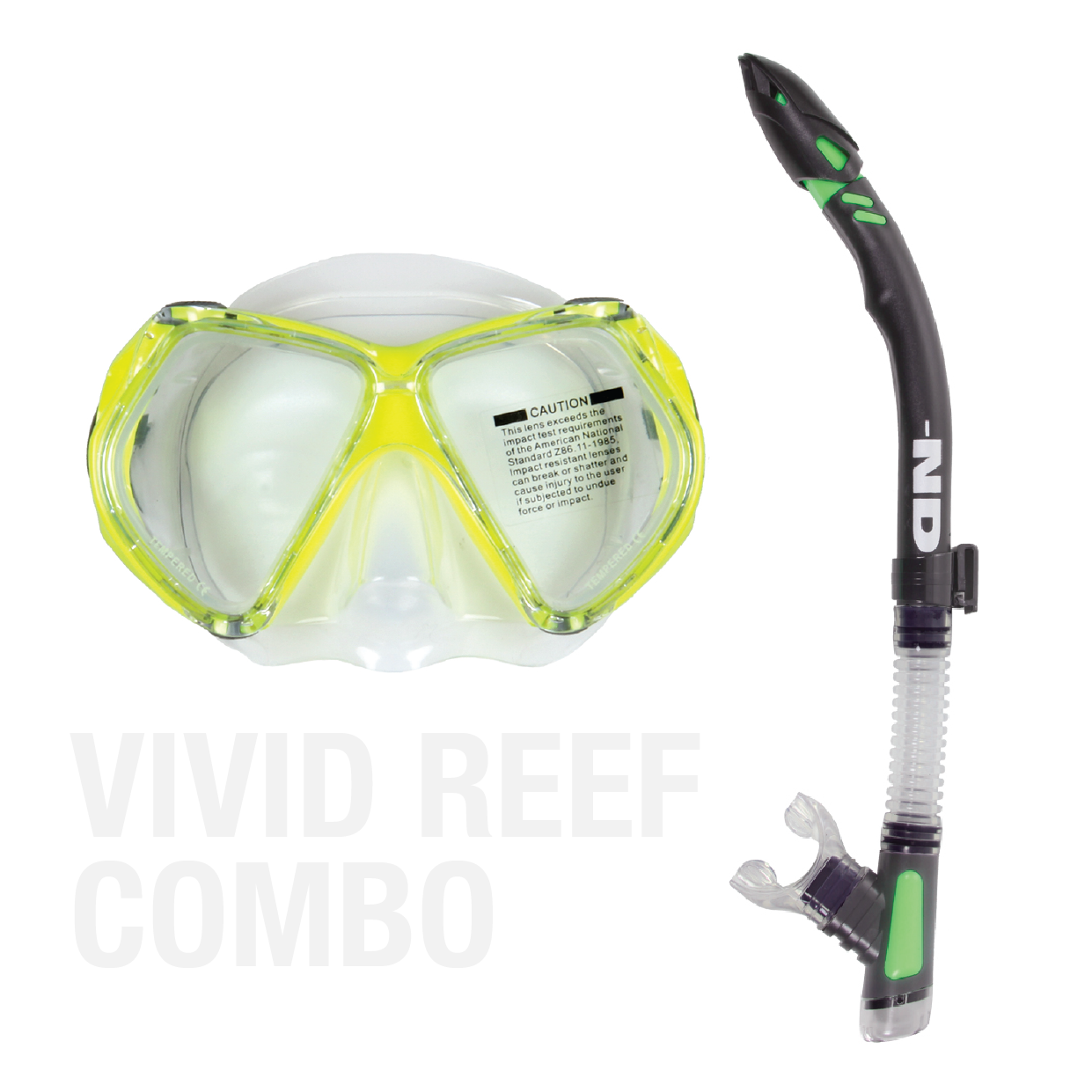 Vivid Reef Combo - Yellow Deep Vision Mask + Green Snakehead Snorkel