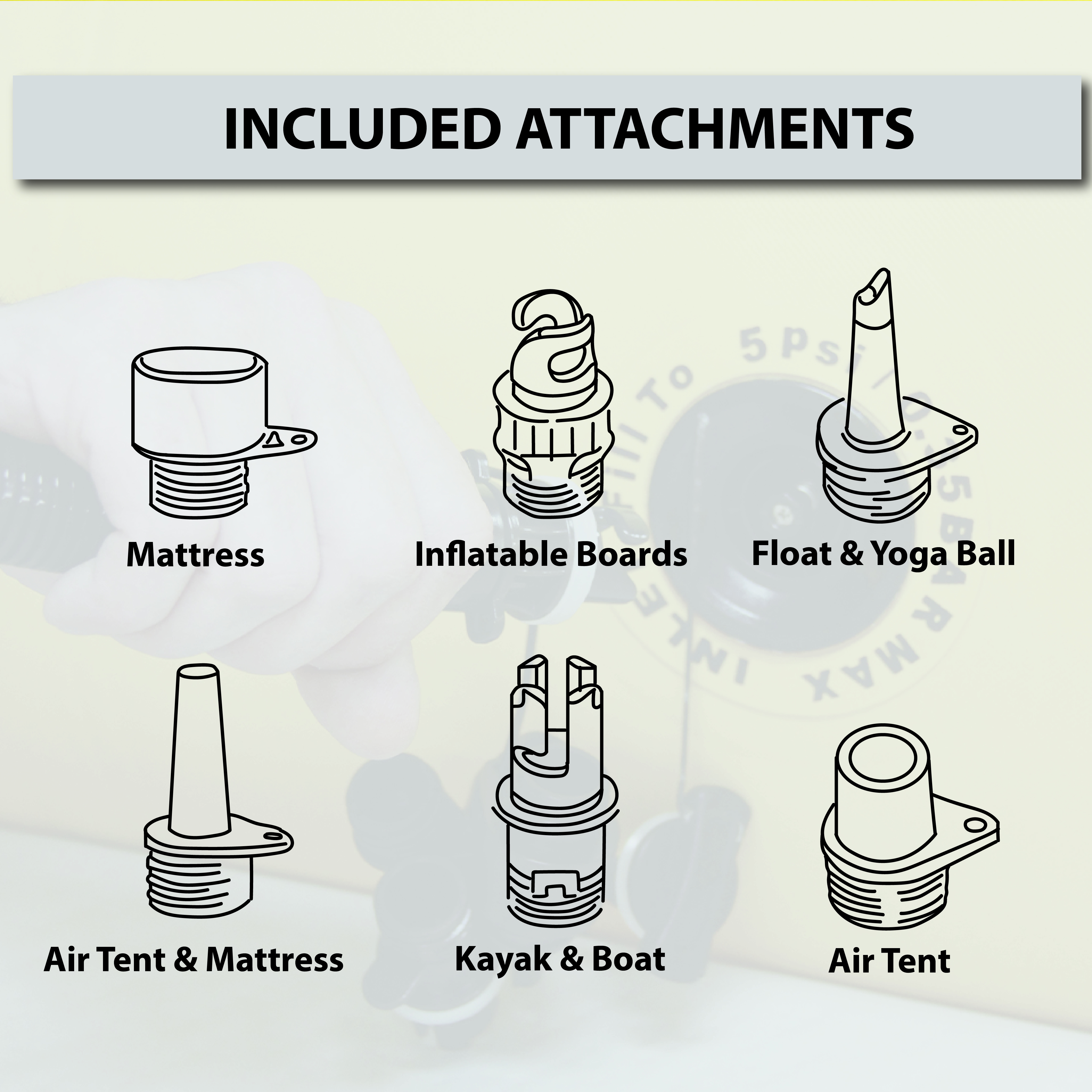 Rechargeable Air Pump | The pump comes with a wide range of attachments which can be used to inflate a range of different products