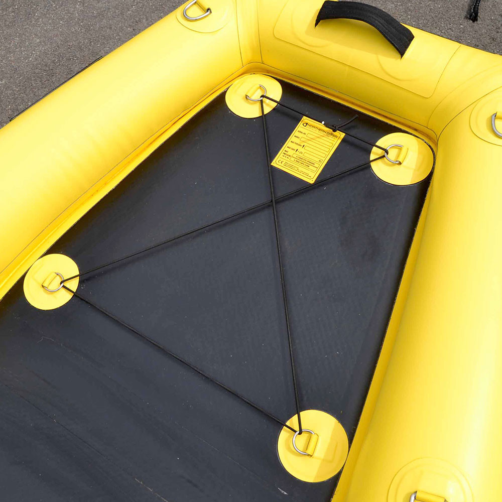 The bow lifts for optimal rescuee positioning, and to keep kit secure and above the residual water that may accumulate on deck