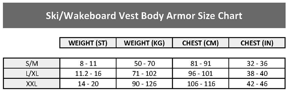 Body Armor Size Chart