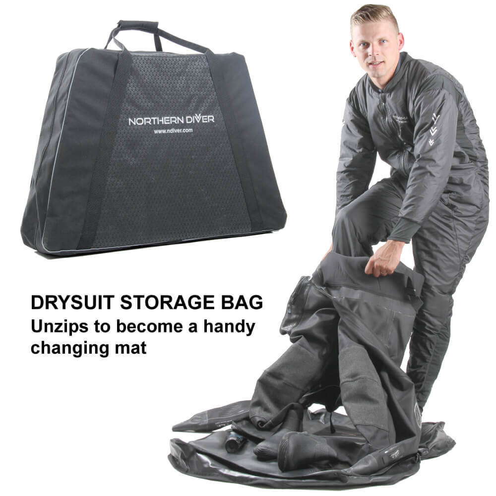 This neoprene voyager drysuit is supplied with a bag that unzips into a changing mat