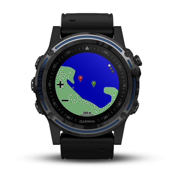 Garmin Descent™ Mk1 Grey Sapphire with Black Band front view, map your dive entry and exit
